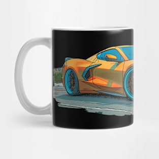 Orange C8 Corvette 'Tooner Style supercar race car muscle car sportscar cartoon Amplify Orange Sebring Orange Corvette C8 Mug